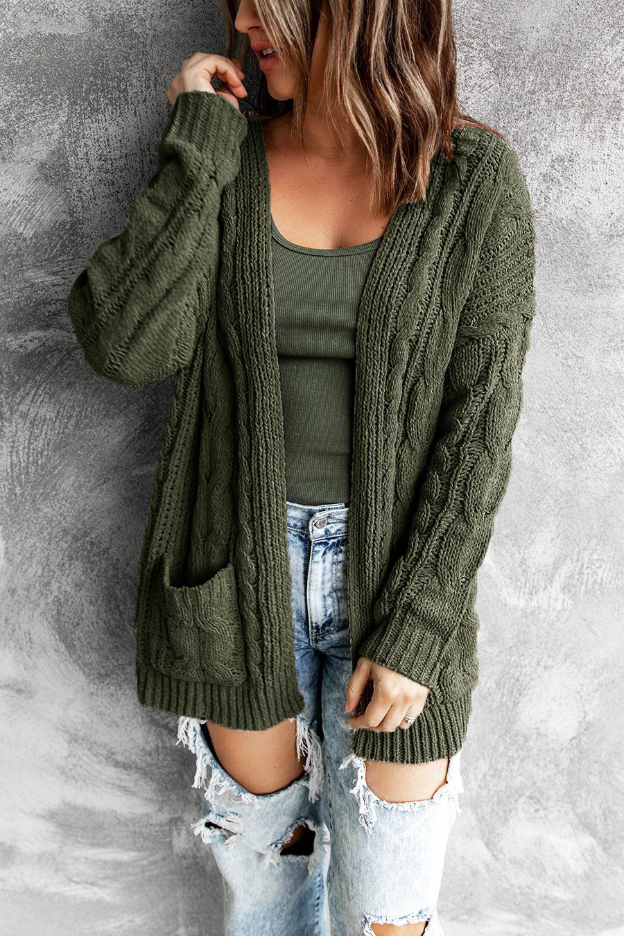Damen Strickjacke Oversized Ärmel und Tieftaschen - IdealeKleiden