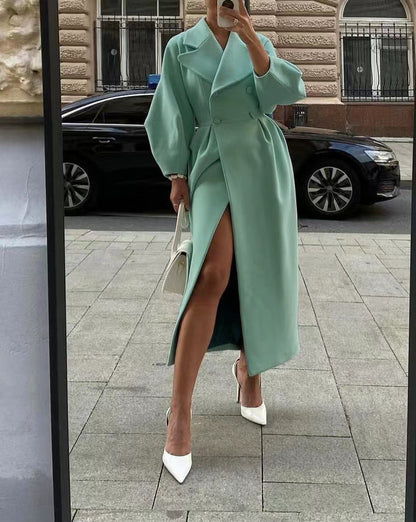 Elegant Women's Long Leather-Look Jacket