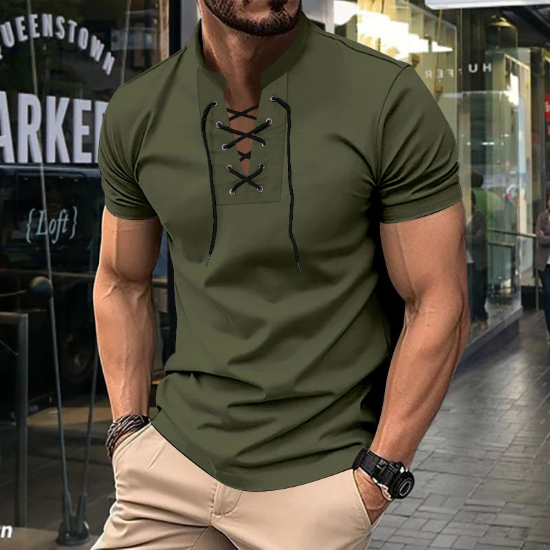 Men's Polo Shirt Relaxed Fit Lace-Up Front