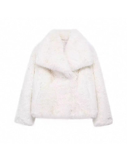 Soft Plush Jacket Cropped Cut Large Lapel