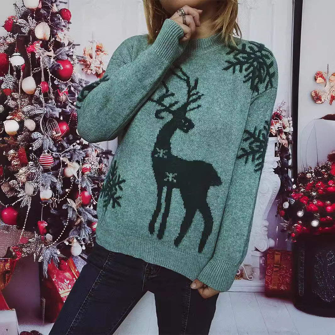 Women's Festive Christmas Sweater Reindeer Motif