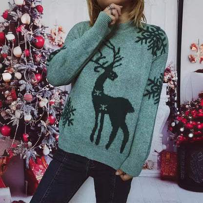 Women's Festive Christmas Sweater Reindeer Motif