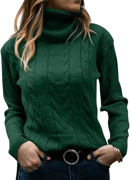 Women's Knitted Jumper Stand-up Collar Cable Knit Elegant