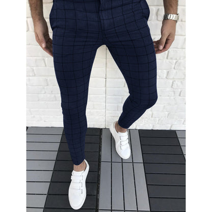 Men's Slim Fit Plaid Suit Trousers Modern
