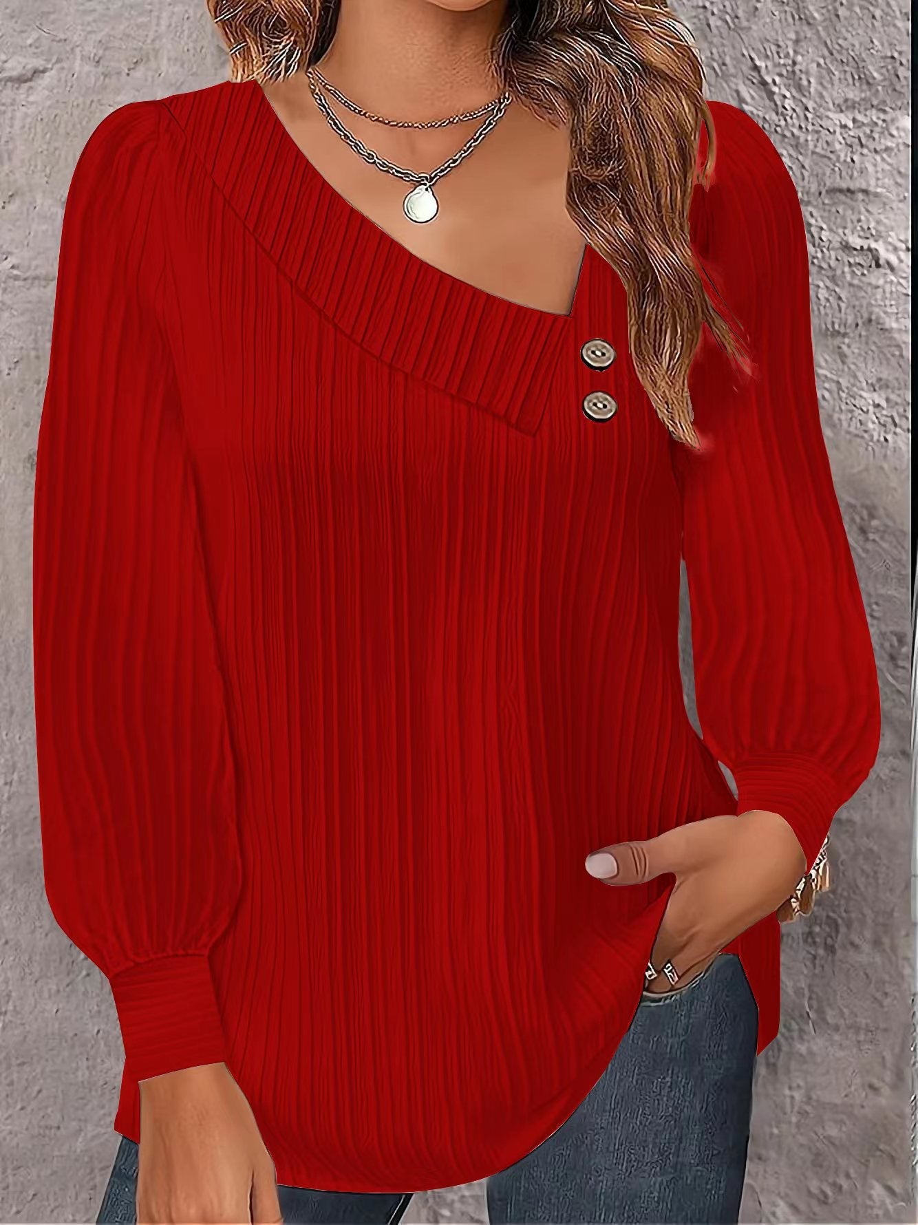 Women's Blouse Asymmetric Elegant Button Detail