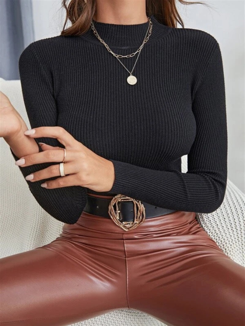 Women's Long-Sleeve Shirt Elegant Ribbed Pattern Women's Top