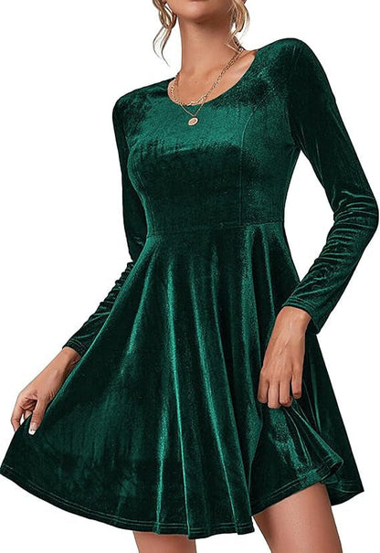 Women's Elegant A-Line Dress Velvet Fabric Black Evening Dress