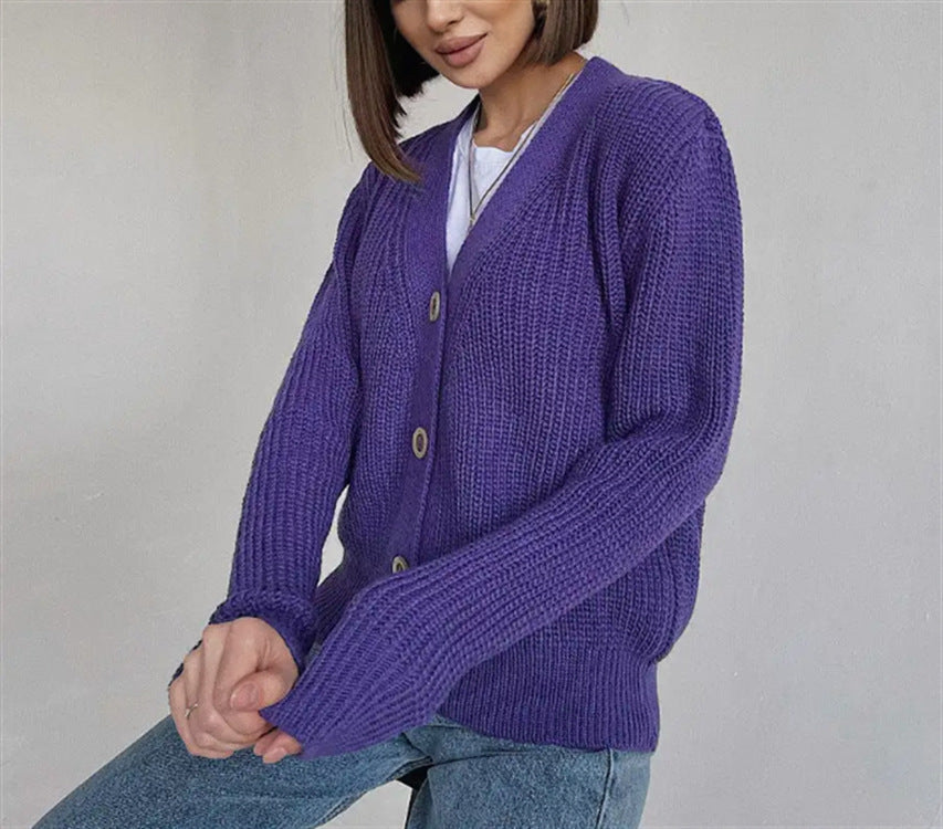 Women's Chunky Knit Cardigan Modern Buttons