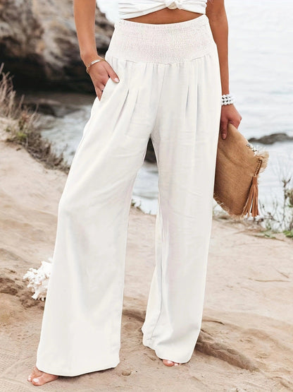 Women's Linen Trousers Wide Comfortable Pleated Skirt Effect