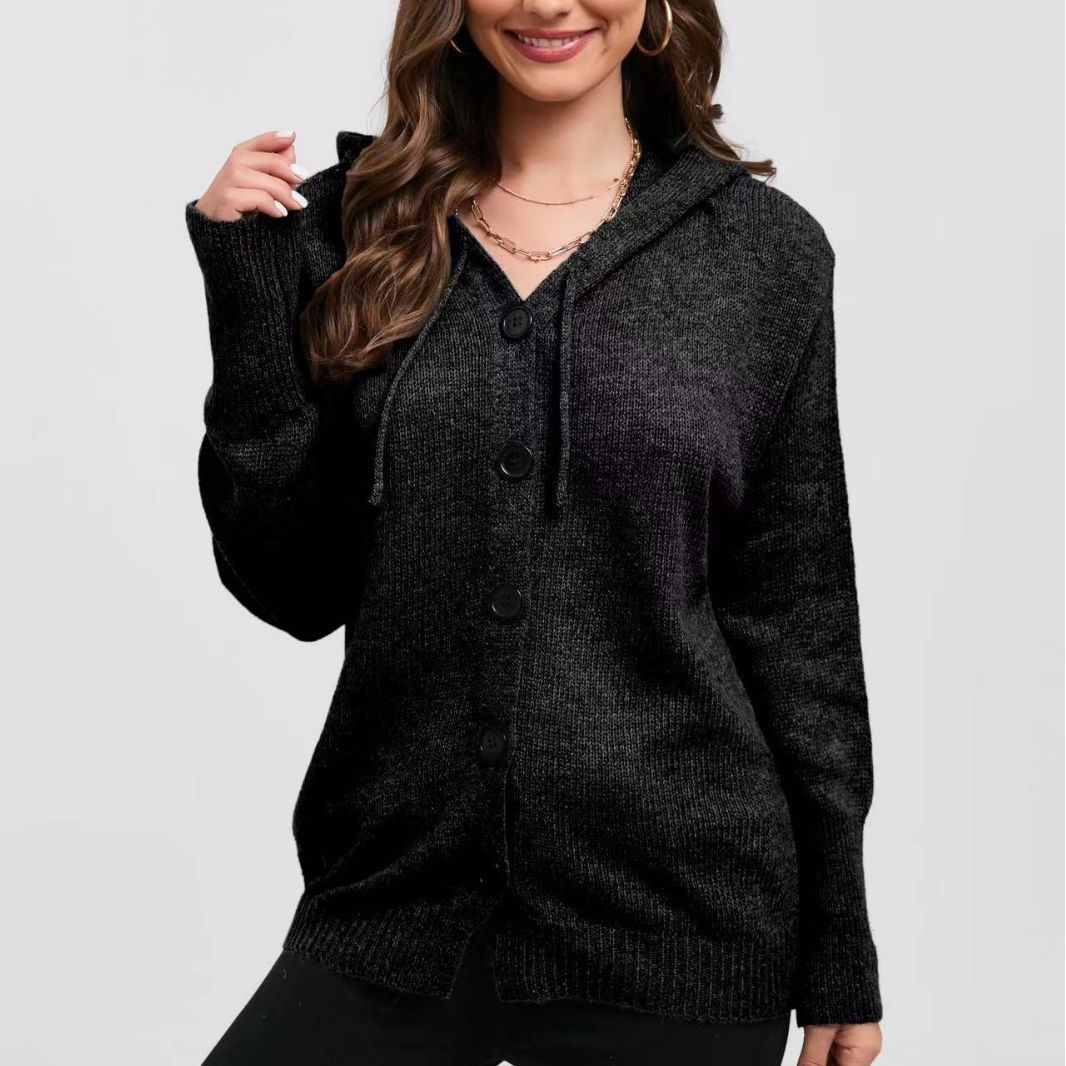Hooded Cardigan Comfortable Oversized with Buttons