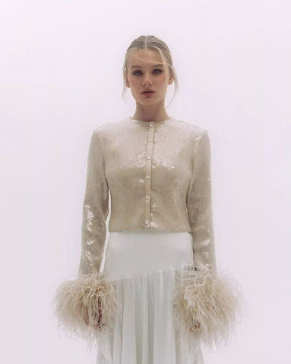 Elegant Women's Blouse with Chic Feather Design