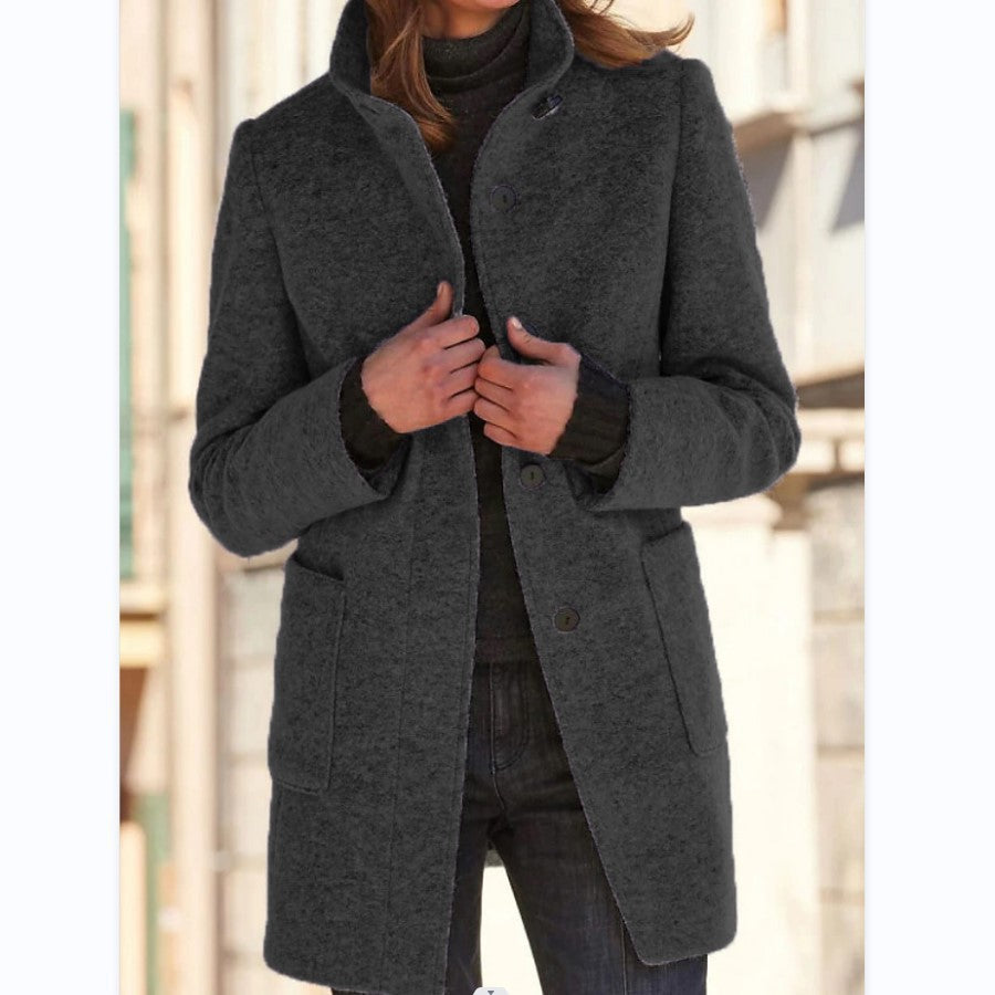 Women's Wool Jacket Classic Elegant Design Large Pockets