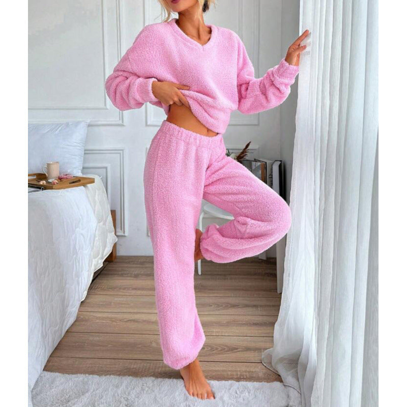 Damen Fleece Lounge Set Weich Elastisch Bequem