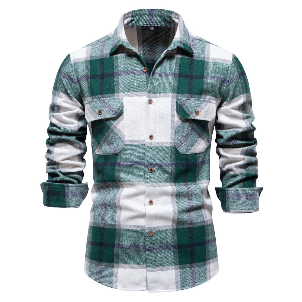Men's Plaid Flannel Shirt Two-Pocket Winter