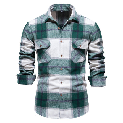 Men's Plaid Flannel Shirt Two-Pocket Winter