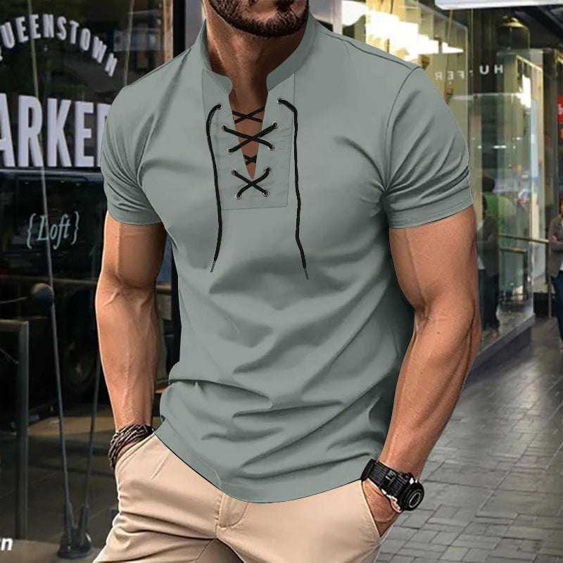 Men's Polo Shirt Relaxed Fit Lace-Up Front