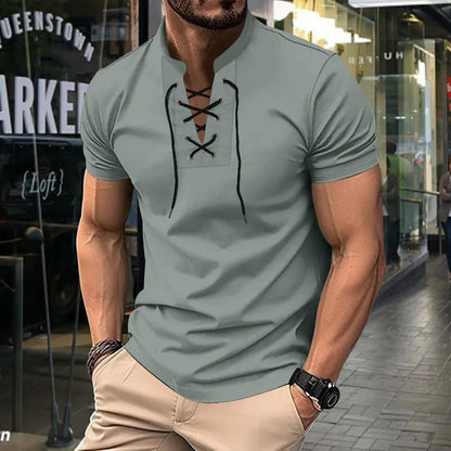 Men's Polo Shirt Relaxed Fit Lace-Up Front