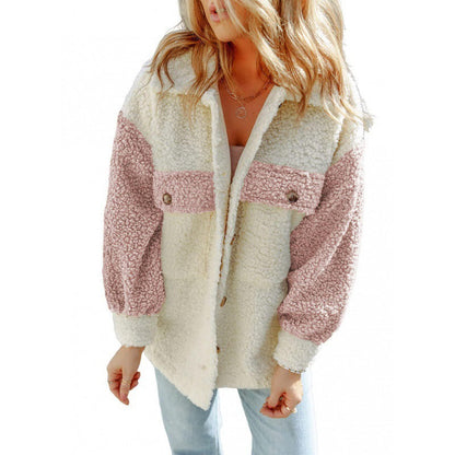 Soft Women's Teddy Jacket Contrast Sleeves Winter