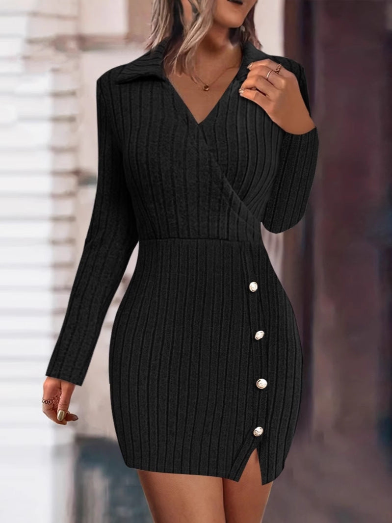 Women's Knitted Dress Elegant Design with Buttons