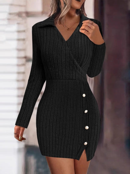Women's Knitted Dress Elegant Design with Buttons