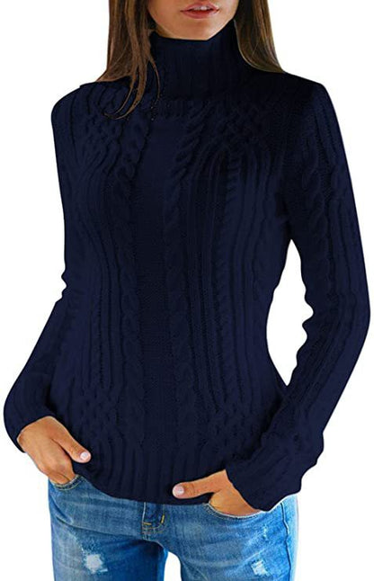 Women's Knitted Jumper High Collar Cable Knit Elegant Clothing