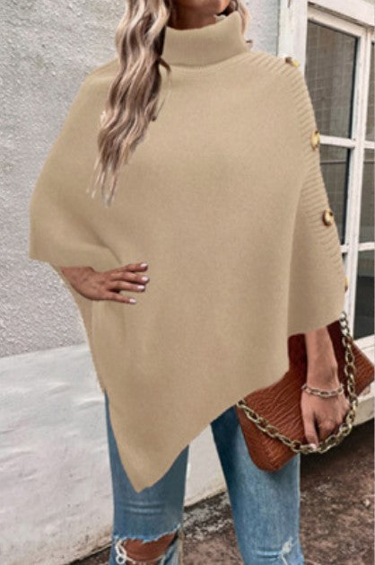 Women's Knitted Poncho High Collar Elegant Design