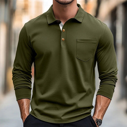 Slim-fit cotton long-sleeve shirt with chest pocket