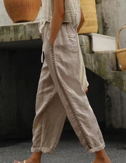 Women's Casual Lace Linen Trousers Summer Style