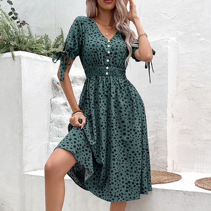 Damen Midi-Kleid Elegant mit Rüschen und Knöpfen - IdealeKleiden