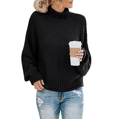 Women's Sweater Chunky Knit Stand-up Collar Oversized Sleeves