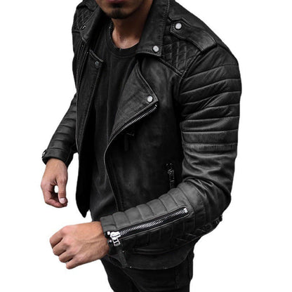 Men's Leather Biker Jacket Robust with Zipper