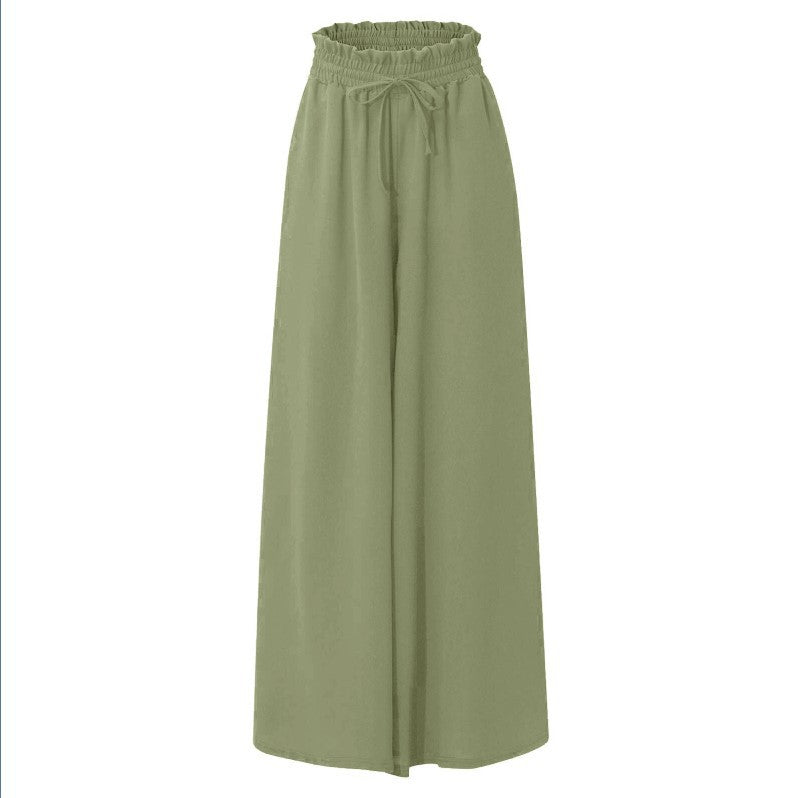Women's Elegant Wide-Leg Trousers with Elastic Waistband and Pockets