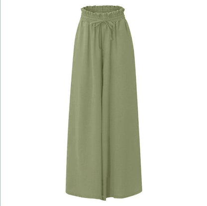 Women's Elegant Wide-Leg Trousers with Elastic Waistband and Pockets