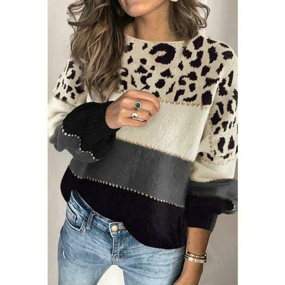 Women's Knitted Jumper Leopard Print Autumn Model