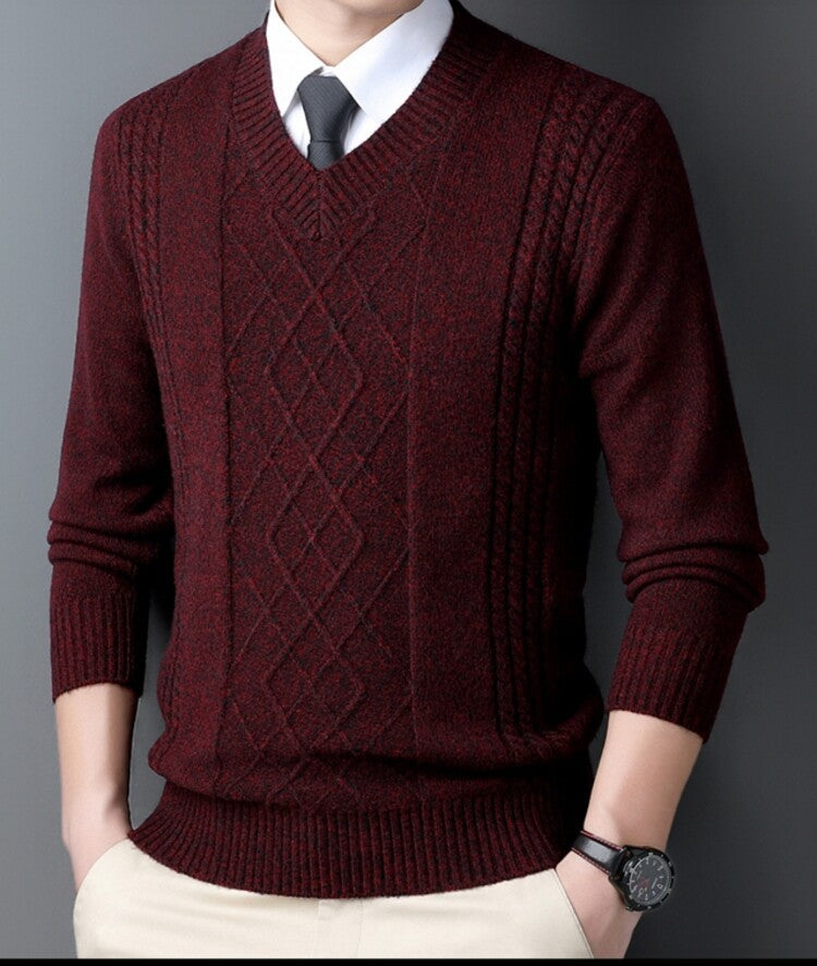 Men's V-Neck Sweater Modern Cable Knit Design