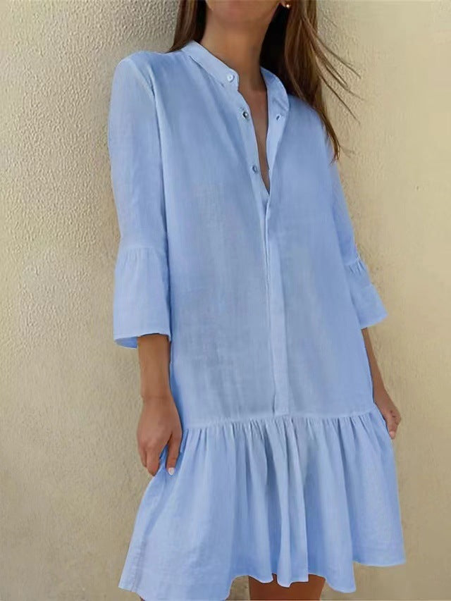 Damen Hemdkleid Rüschen Chic Elegant