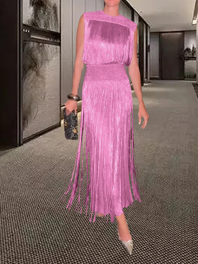 Damen Maxikleid Elegantes Design mit Falten und Fransen