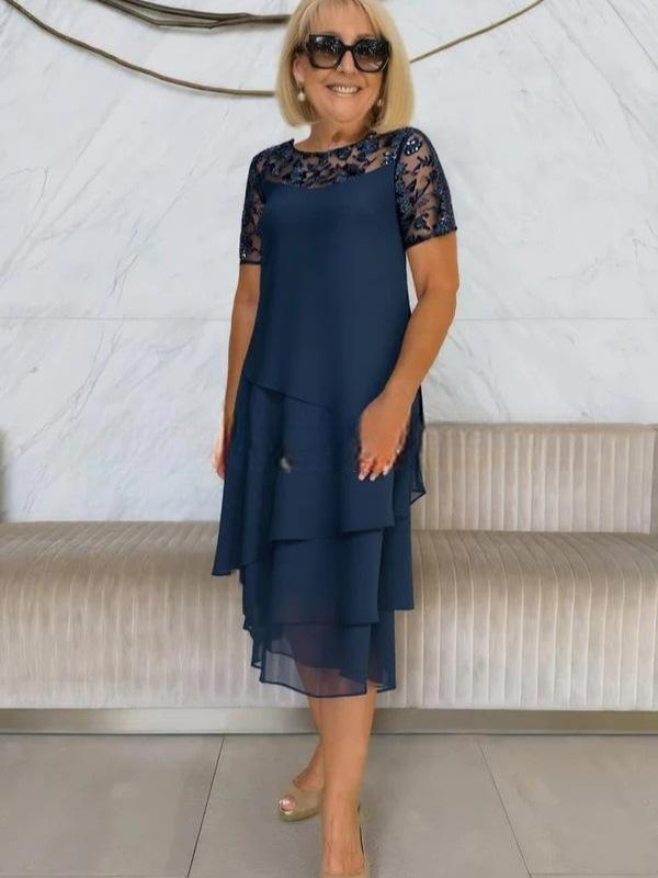 Elegant Women's Dress Lace Sleeves Asymmetrical