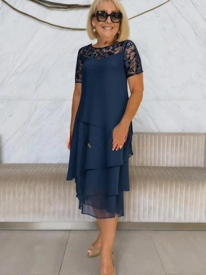 Elegant Women's Dress Lace Sleeves Asymmetrical