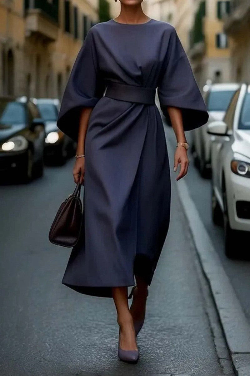 Women's Elegant Midi Dress Voluminous Sleeves