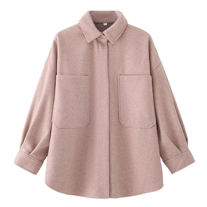 Women's Oversized Wool Jacket with Pockets and Chic Design