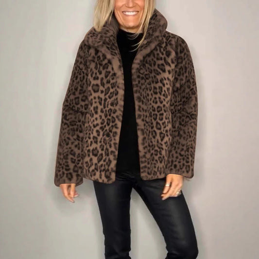 Mantel Damen Oversized Kunstpelz Leopardenmuster - IdealeKleiden