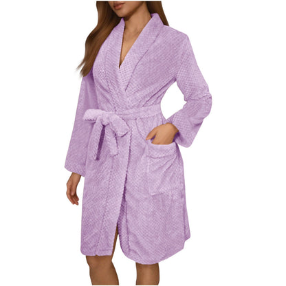 Soft women's bathrobe with belt and pockets