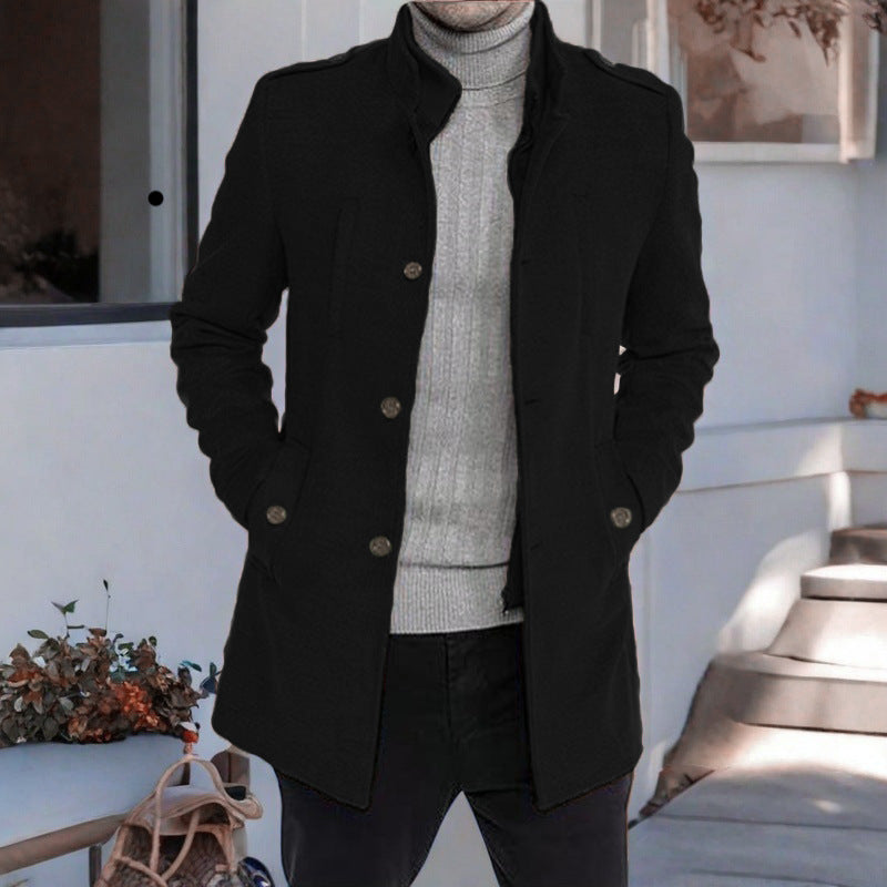 Men's Elegant Winter Coat Stand-up Collar Pockets