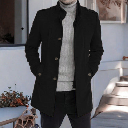 Men's Elegant Winter Coat Stand-up Collar Pockets