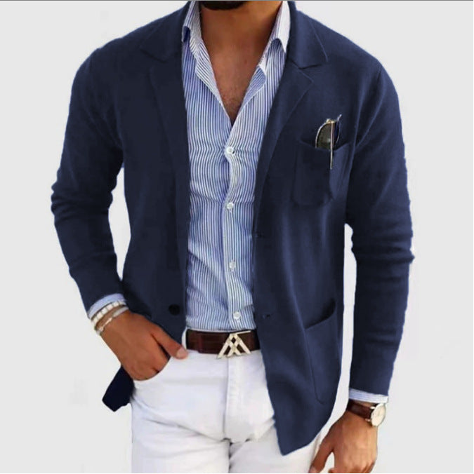 Men's Knitted Blazer Elegant With Practical Pockets