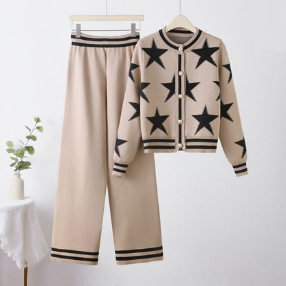 Women's Knitted Star Pattern Lounge Set Trendy