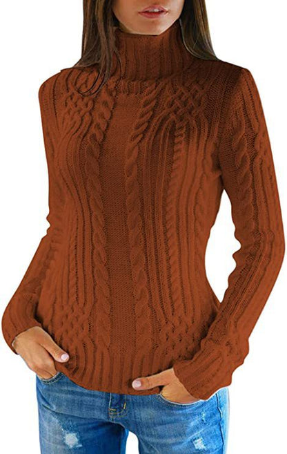 Women's Knitted Jumper High Collar Cable Knit Elegant Clothing