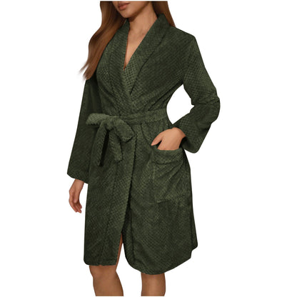 Soft women's bathrobe with belt and pockets