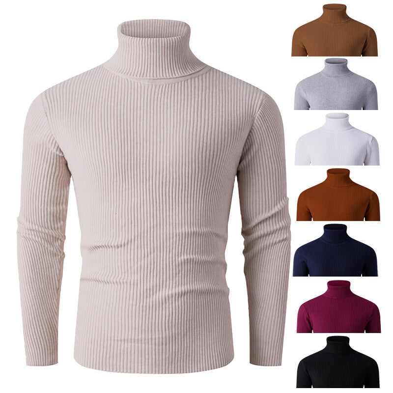 Herren Strickpullover Rollkragen Gerippt Elegantes Design - IdealeKleiden
